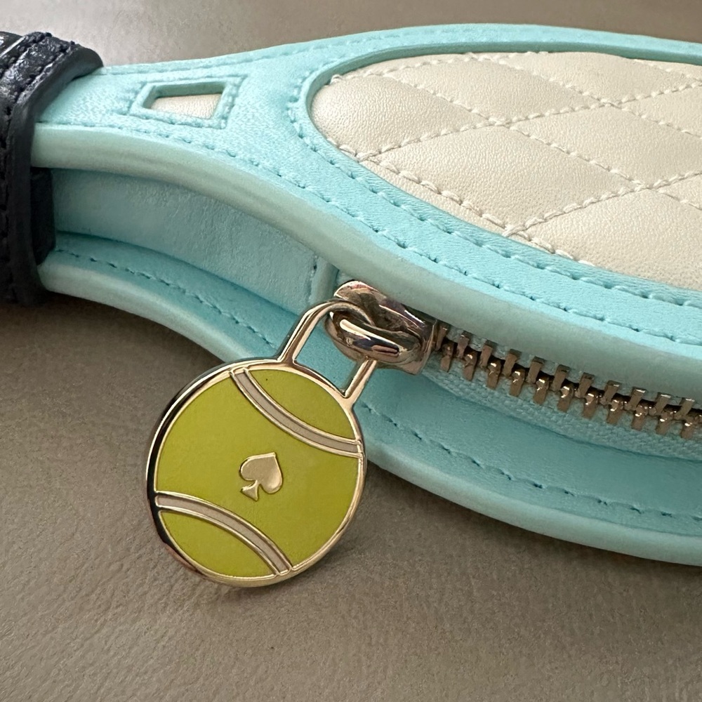 NEW KATE SPADE TENNIS RACKET COLLECTIBLE QUILT LEATHER COIN PURSE KEY BAG CHARM - Picture 2 of 9